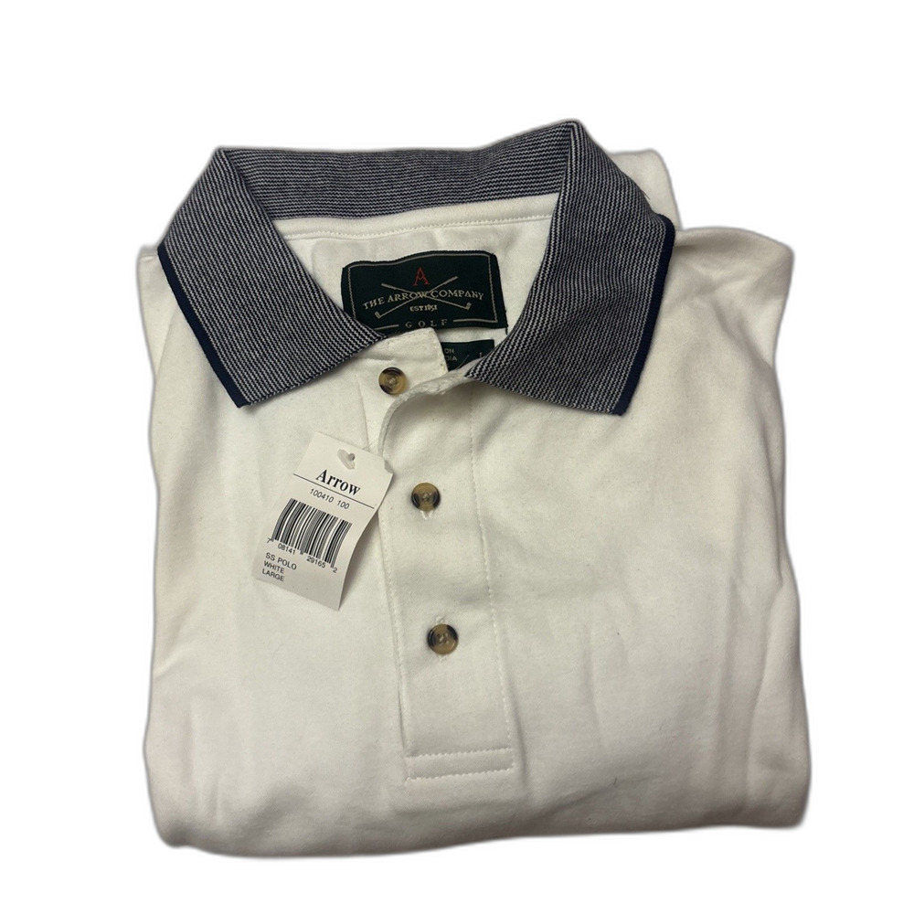 Vintage NWT Arrow Gold White Collared Short Sleeve Cotton Polo Shirt Mens Size L
